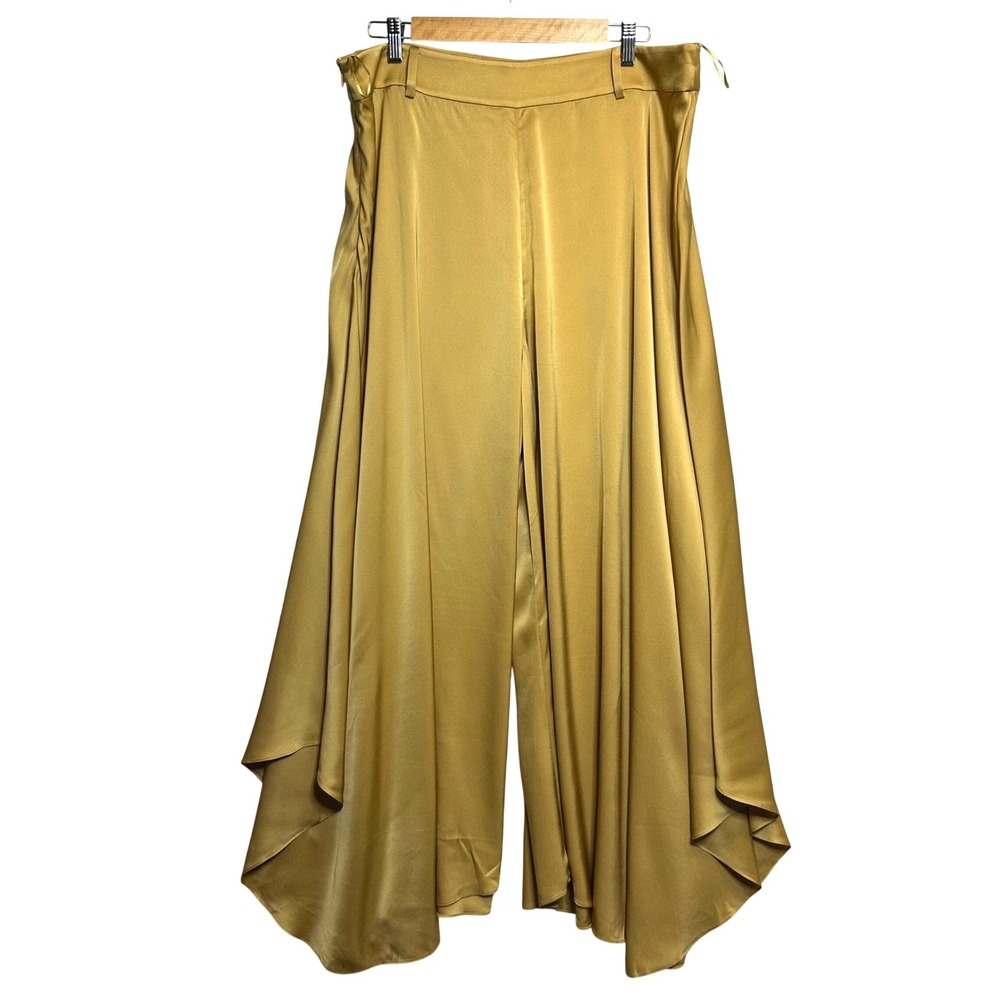 LILYSILK Silk Blend Culottes Sz 33 Gold asymmetrical Hem Wide Leg Palazzo Pants - Picture 2 of 14